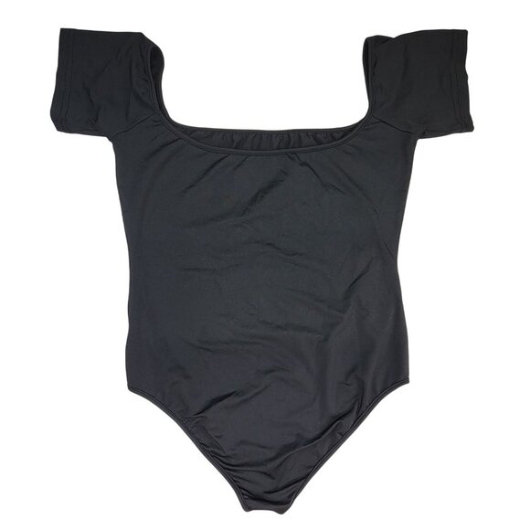 Bodysuit Black Square Neck Pull On Womens Large Polyester & Spandex New in bag - Picture 1 of 5